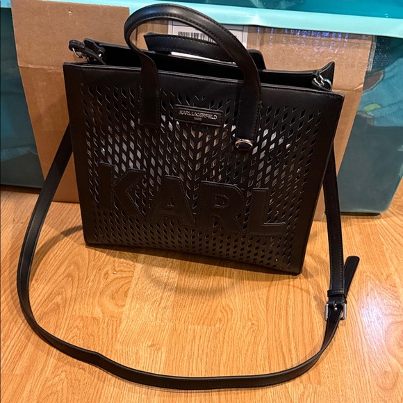 Karl Lagerfeld Handbags - KARL LAGERFELD PARIS NOVEAU MEDIUM BLACK PERFORATED TOTE SHOULDER BAG